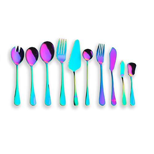 Berglander Titanium Colorful Plated, Multicolor Stainless Steel Flatware Serving Set, Salad Spoon, Salad Fork, Serving Spoon, Serving Fork, Butter Knife, Cake Server.