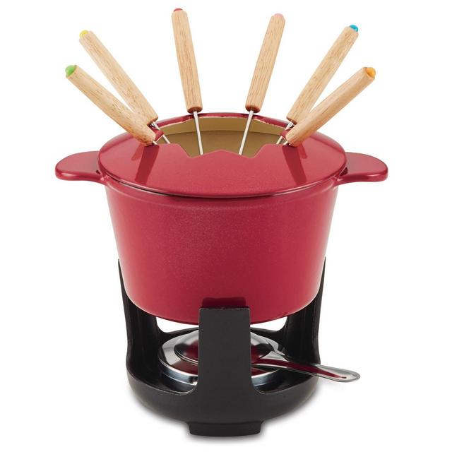 Rachael Ray 1.5qt Cast Iron Fondue Pot Set Red