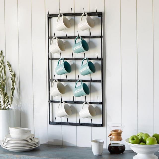 Vintage Blacksmith Metal Wall Mug Rack, Large