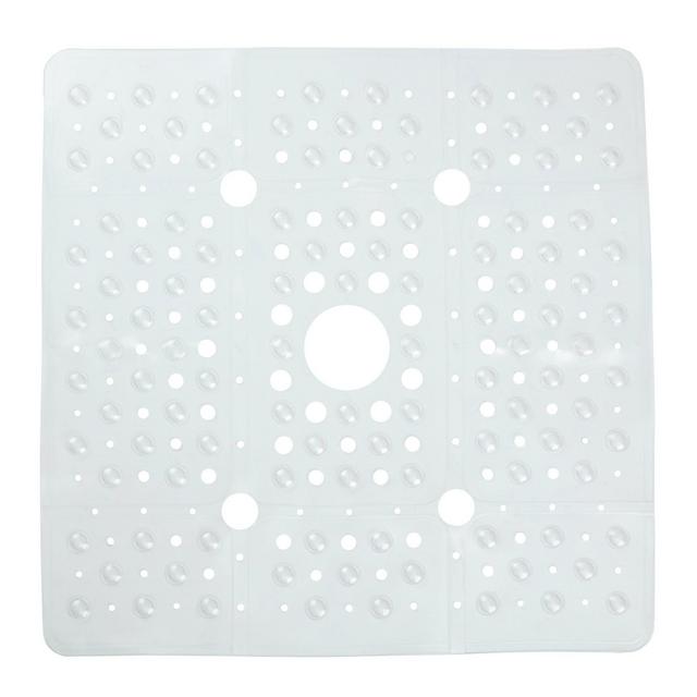 XL Non-Slip Square Shower Mat with Center Drain Hole Clear - Slipx Solutions