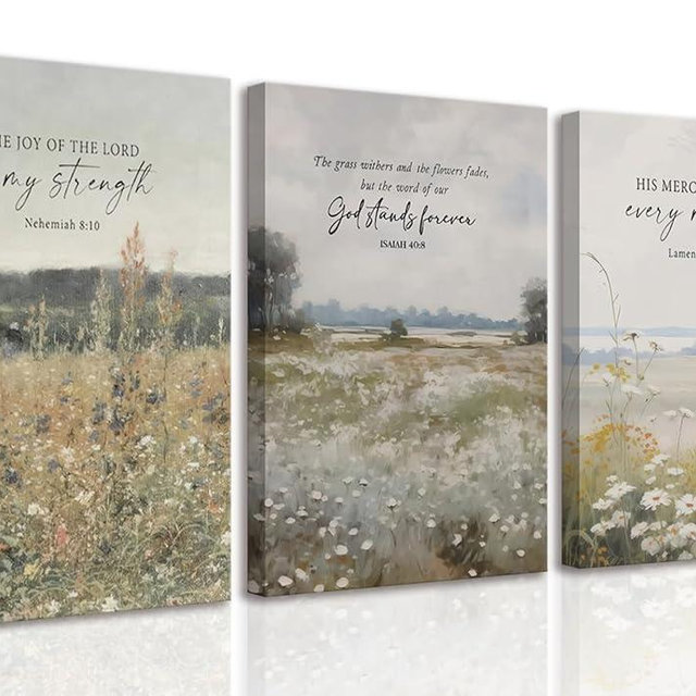 GJJXYCZF Christian Bible Verse Wall Art Jesus Scripture Floral Canvas Wall Decor Large Religious Neutral Farmhouse Landscape Art Painting for Church Prayer Room Living Room Bedroom 12"x16"