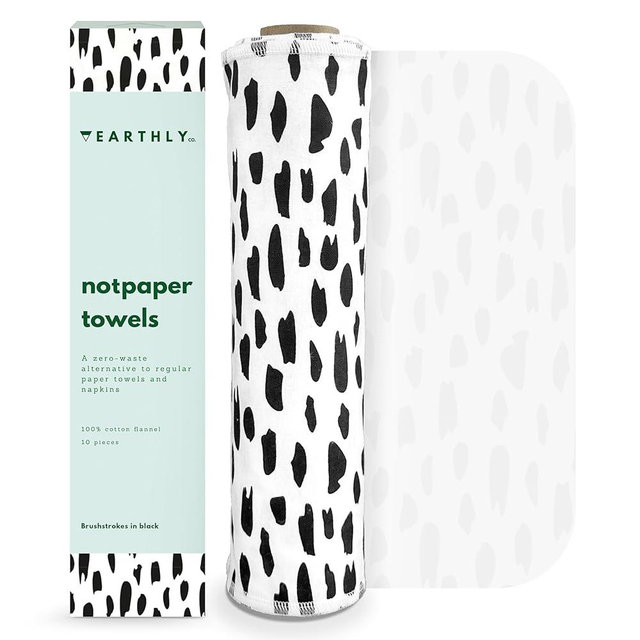 Earthly Co. Reusable Paper Towels - 10 Pack - Roll of Washable Cotton Cloth Paper Towels - Paperless Reusable Napkins Cloth Washable - Absorbent + Long Lasting - Zero Waste Products - (Brushstrokes)