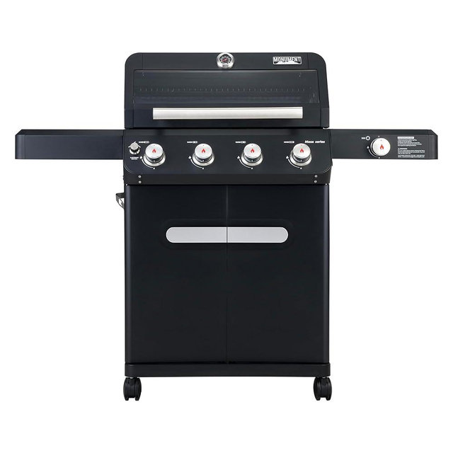 Monument Grills Outdoor Barbecue Stainless Steel 4 Burner Propane Gas Grill, 52,000 BTU Patio Garden Barbecue Grill with Side Burner and Knob Controls, Mesa425, Black