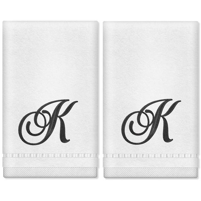 Monogrammed Hand Towels Set - Bathroom Hand Towels, 11 x 18 Inches, Letter Embroidered Towel, Fingertip Towels - 100% Cotton Hand Towels for Bathroom - White, K, Set of 2