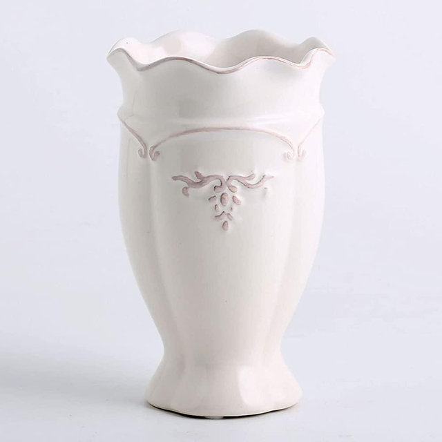 hjn Ceramic Vases-Flower vase for centerpirces, Modern Farmhouse Home Decor Vase, Handmade White vase for Home Decoration/Entryway/Mantel/Bookshelf-Wavy Texture vase Mouth(Small)