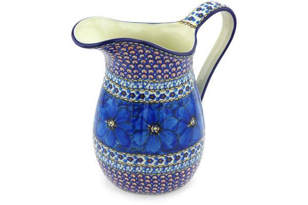 Polish Pottery 6 Cup Pitcher Cobalt Poppies UNIKAT