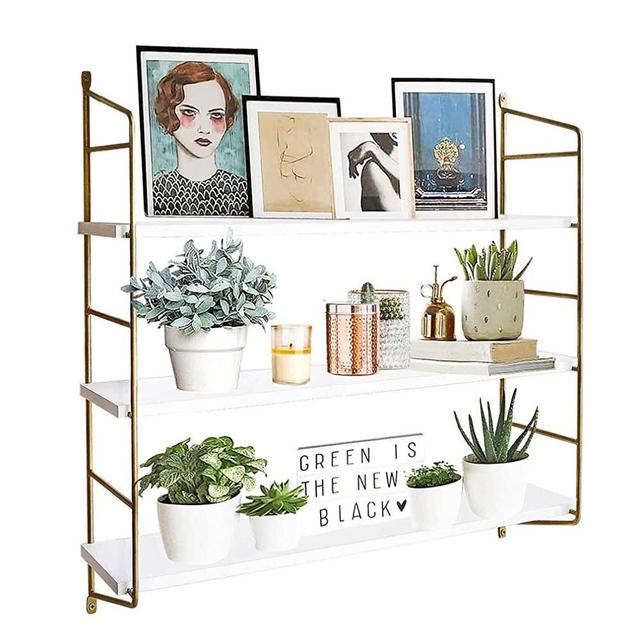 BOLUO Gold Wall Shelf Bathroom Floating Shelves Mounted Shelving Modern White Kitchen Bedroom Living Room Bookshelf 3 Tier 24 Inch