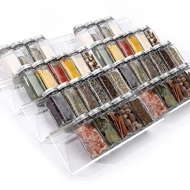 Clear Acrylic Spice Drawer Organizer, 4 Tier- 2 Set Expandable From 9" to 18" Seasoning Jars Drawers Insert, Kitchen Spice Rack Tray for Drawer/Countertop (Jars not included)