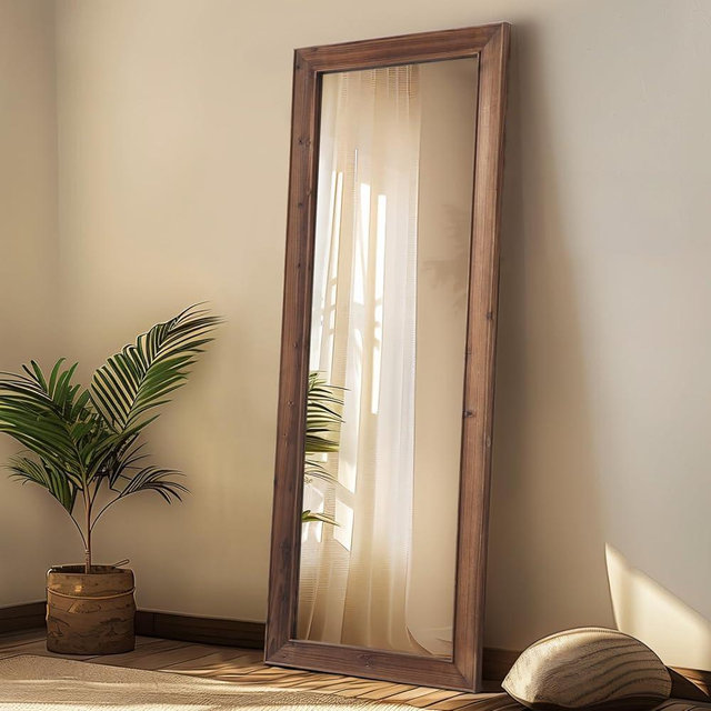 MELOMOIR Rustic Farmhouse Full Length Mirror, 56"x21" Wood Floor Mirror, Free Standing Mirror Leaning Hanging Mirror, Long Mirror for Bedroom Living Room Cloakroom, Wall Mirror Full Length, Wood