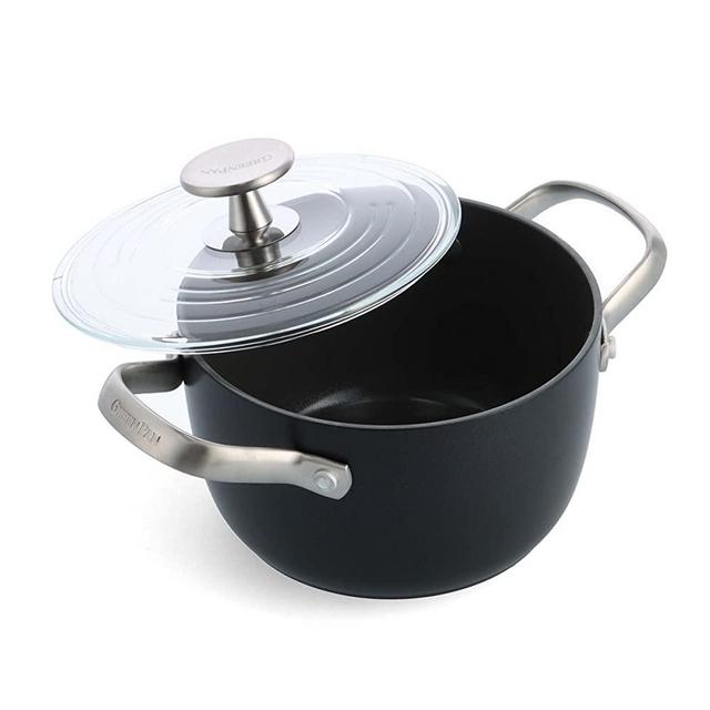 GreenPan Healthy Ceramic Nonstick, 2QT Rice Grains and Soup Maker, Caldero Pot with Lid, PFAS-Free, Induction, Dishwasher Safe, Oven Safe, Black