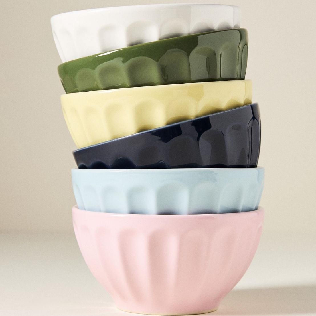 The Latte Stoneware Cereal Bowls, Assorted Set of 6: Amelie Edition, Color: Assorted Spring