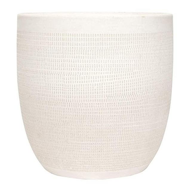 Creative Co-Op Large Matte White Embossed Stoneware Planter