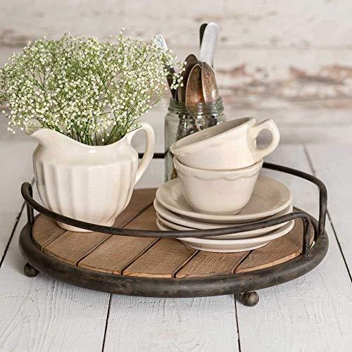 Round Wood Plank Serving Tray-Weathered Farmhouse Chic (Accessories Not Included)