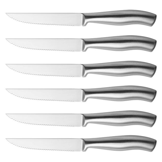 ISHETAO Steak Knives Set of 6 Serrated Stainless Steel, Dishwasher safe