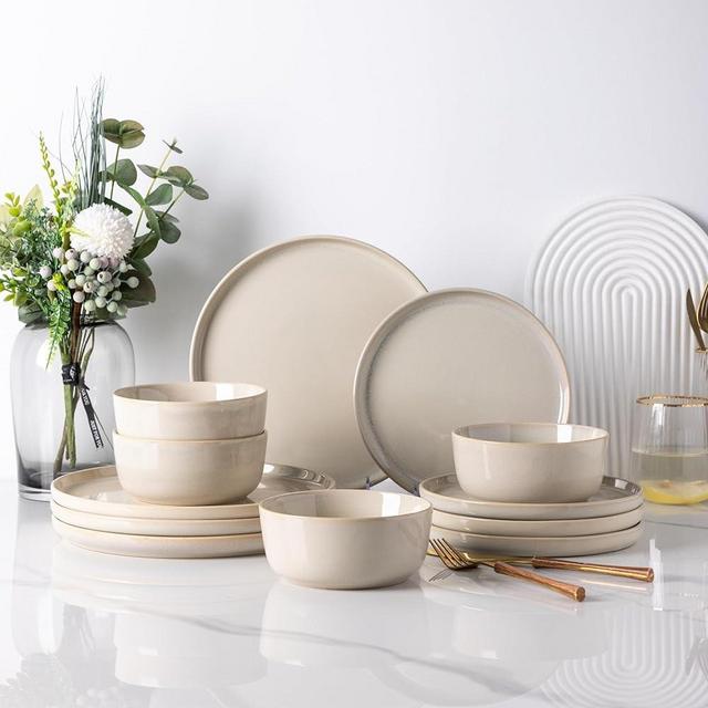 AmorArc Stoneware Dinnerware Sets for 4,Round Reactive Glaze Ceramic Plates and Bowls Set,Highly Chip and Crack Resistant | Dishwasher & Microwave Safe Dishes Set,Service for 4 (12pc)