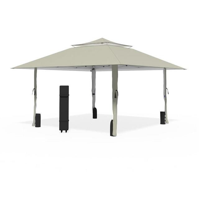Favofamilie​13x13 FT Pop Up Canopy, Instant Setup Gazebo with Wheeled Carry Bag, 4 Sandbags & 4 Ropes, UV-Resistant Top, Heavy Duty Outdoor Shelter for Backyard Camping Events, Khaki