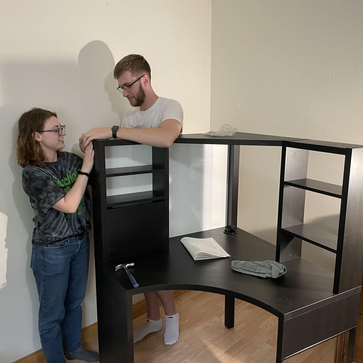 Working VERY well together building Ethan's desk at his first college house