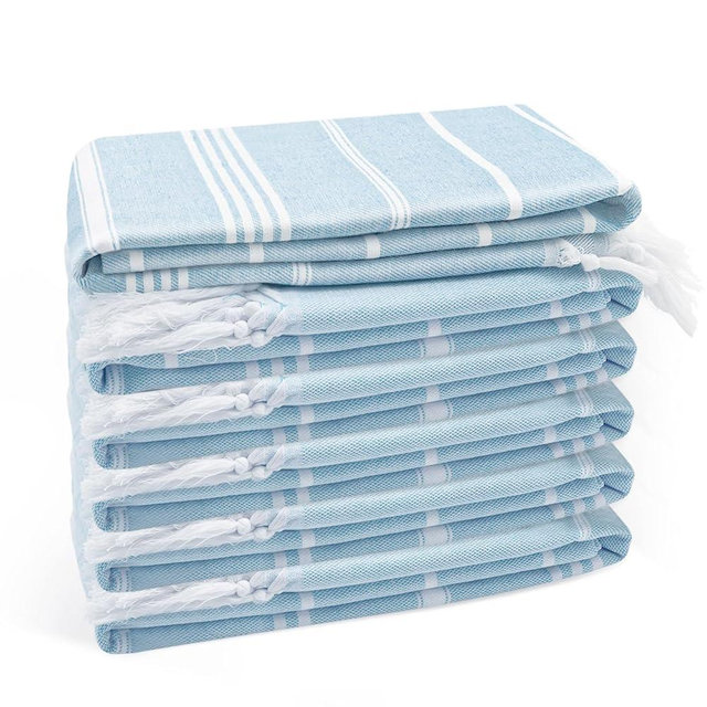 Eliamo Turkish Beach Towel Set of 6 Beach Towels Cotton Quick Dry Sand Free 36 x 71 inch Turkish Towel Oversized Lightweight Turkish Bath Towels Blue