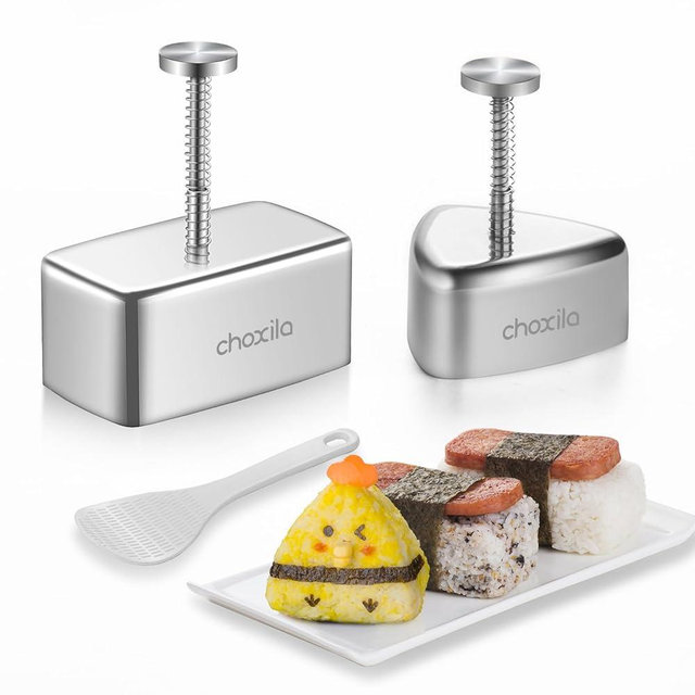 Choxila 3 Pack Onigiri Mold Stainless Steel, Musubi Mold Rice Mold Kit, Maker Press, Classic Triangle Rice Ball Maker Sushi Mold for Kid Lunch Bento and Home DIY