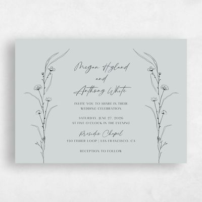 Blue Floral Wedding Invitation - Rolland Landscape