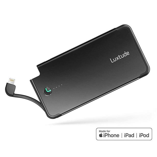 Luxtude PowerEasy Portable Charger for iPhone, Apple Certified Power Bank, 5000mAh Ultra Slim External Battery Pack Built in Lightning Cable, Fast Charging Portable Phone Charger for iPhone11/XS/X/8/6