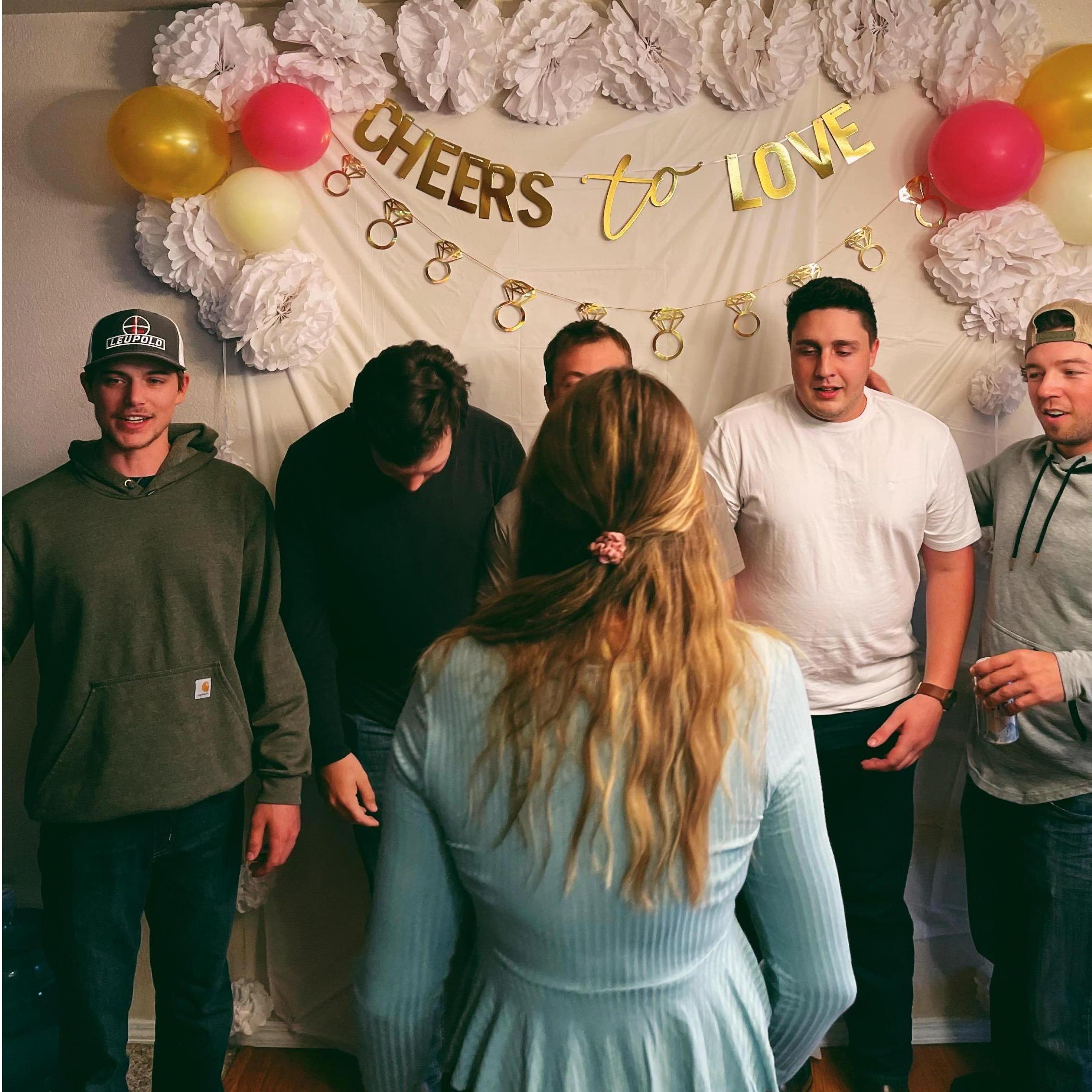 Our engagement party; featuring the five boys Annabel had to live with for a bit more than half a year!