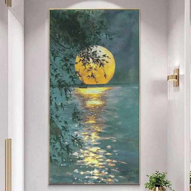 Original Oil Painting - Rising Moon, Oil Painting on Canvas - Wall Art for Home Decor, Wall Art for New Home as a Housewarming Gift