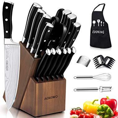 Knife Set, 22 Pieces Kitchen Knife Set with Block Wooden, Germany High Carbon Stainless Steel Professional Chef Knife Block Set, Ultra Sharp, Forged, Full-Tang