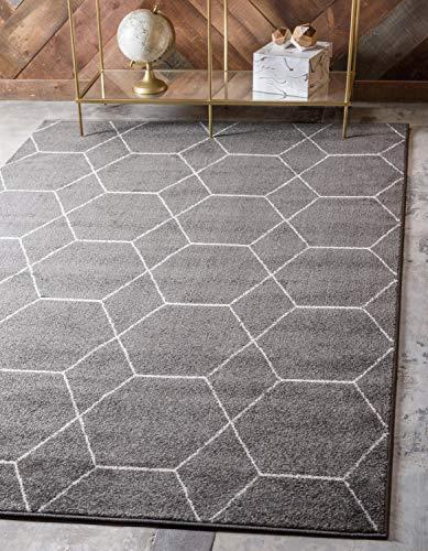 Unique Loom Trellis Frieze Collection Lattice Moroccan Geometric Modern Dark Gray Area Rug (8' 0 x 10' 0)