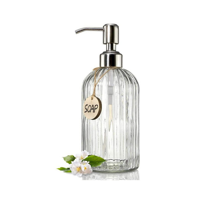 Zulay Kitchen Easy Press Pump Clear Glass Hand Soap Dispenser for Bathroom