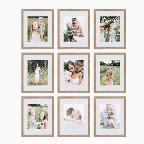 Sheffield Home 9 Piece Gallery Wall Frame Set, 11x14 Inch, Light Natural