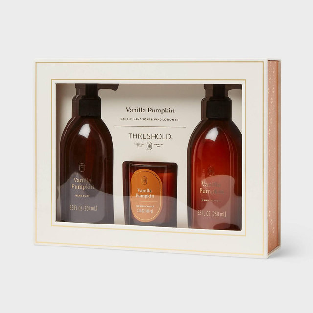 Hand Lotion Gift Set of Glass Vanilla Pumpkin Candle Brown - Threshold™
