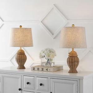 Brown Ratan Lamp Set (comes as a set of 2)