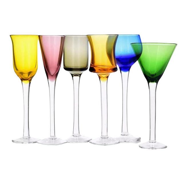 DUKA Colored Cordial Glasses with Stem | Different Colored Long Stem Shot Glasses | Aperitif Glasses | Scandinavian Design | Set of 6