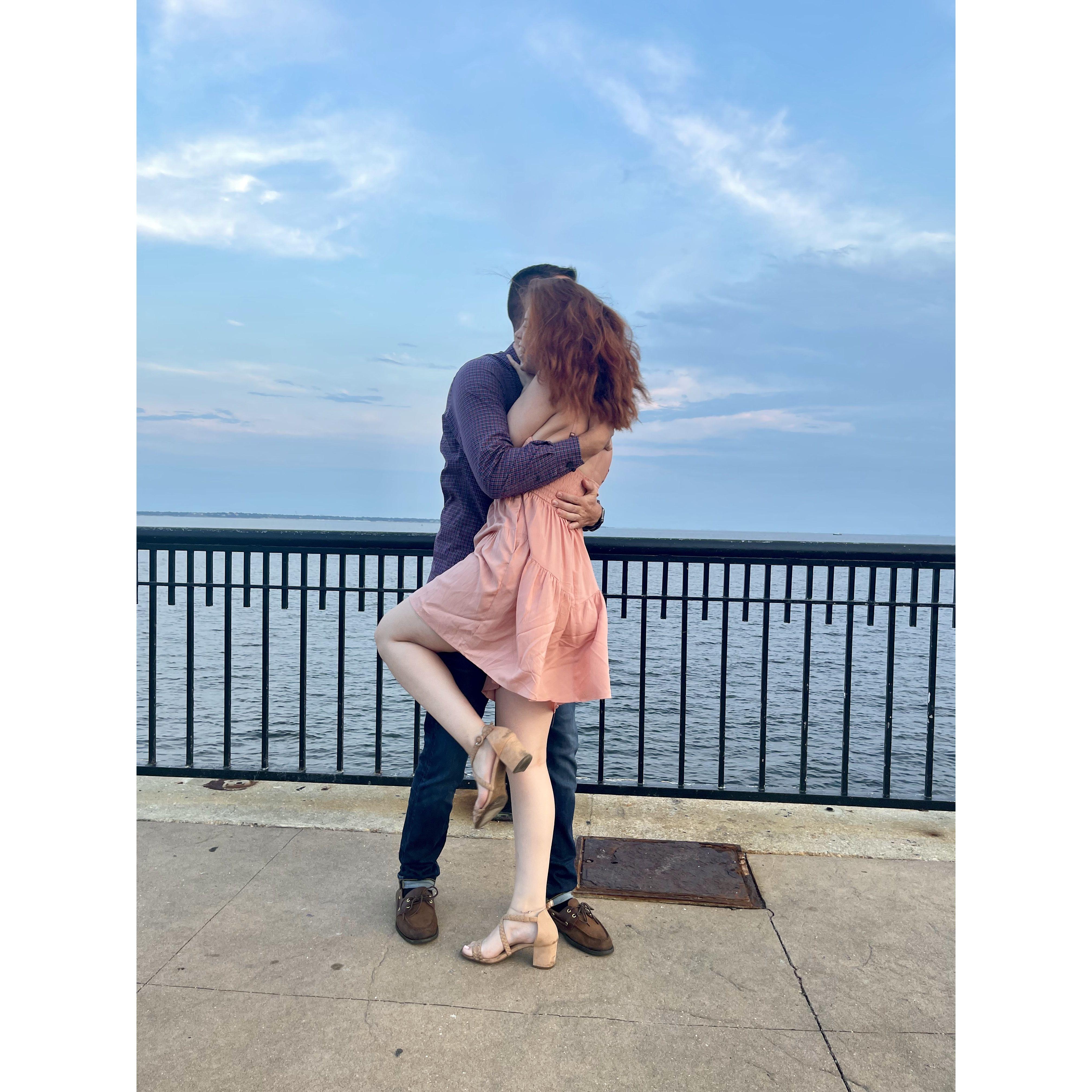 One of our very first dates we took a walk through downtown Pensacola, a super sweet stranger took this picture of us.