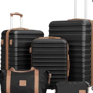 Coolife Suitcase Set 3 Piece Luggage Set Carry On Hardside Luggage with TSA Lock Spinner Wheels (Black, 5 piece set)