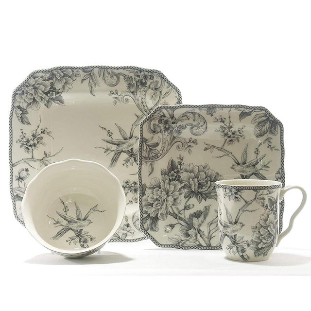 Adelaide 16-Piece Casual White and Grey Porcelain Dinnerware Set (Service for 4)