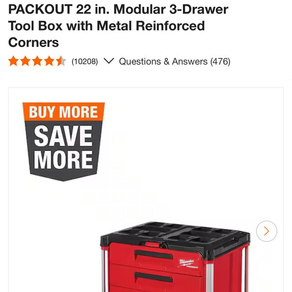 Milwaukee PACKOUT 22 in. Modular 3-Drawer Tool Box with Metal Reinforced Corners 48-22-8443