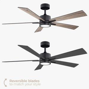 Bali Smart 5-Blade 52in Ceiling Fan, Color: Black/Brown Wood