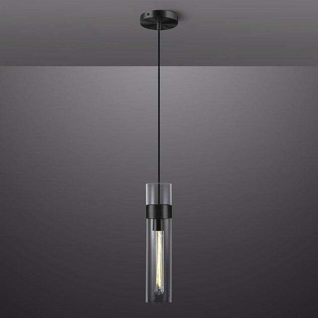 Knurldon Modern Glass Black Pendant Lights Kitchen Island, Adjustable Cord Pendant Light Fixtures,Kitchen Pendant Lighting Over Island,Indoor Chandeliers for Bedroom Bathroom, Included Bulb