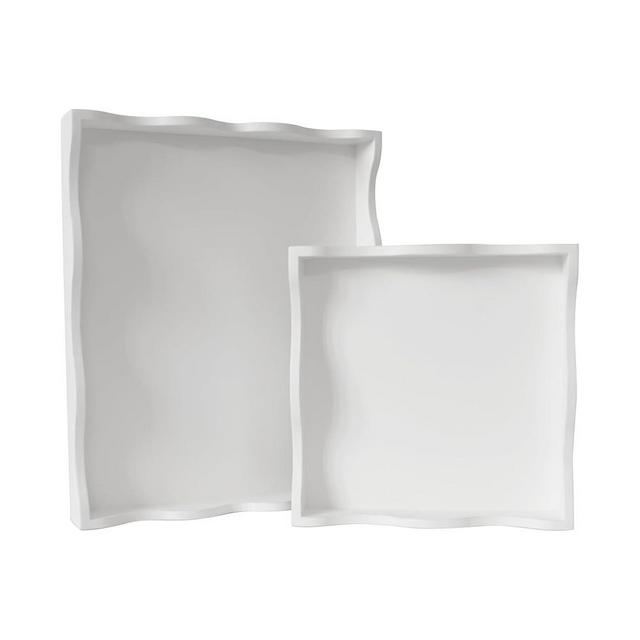 KOLURAFUL Wooden Scallop Serving Tray - for Coffee Table, Breakfast, Dinner Kitchen Living Room Bedroom, and Home Decor for All Occasions (White, Combo S+M)