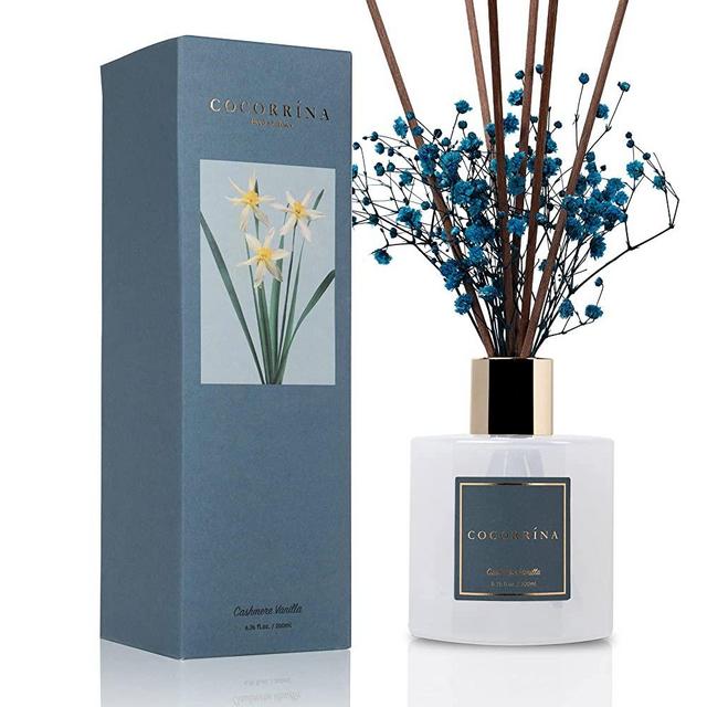 Cocorrína Premium Reed Diffuser Set with Preserved Baby's Breath & Cotton Stick Cashmere Vanilla | 6.7oz Scent Fragrance Oil Diffuser for Bedroom Bathroom Living Room Home Décor
