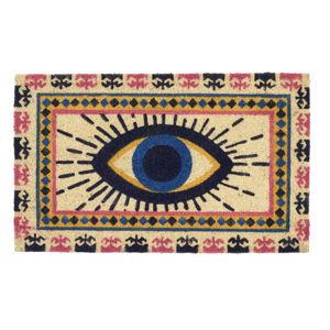 Yellow and Blue Evil Eye Coir Doormat