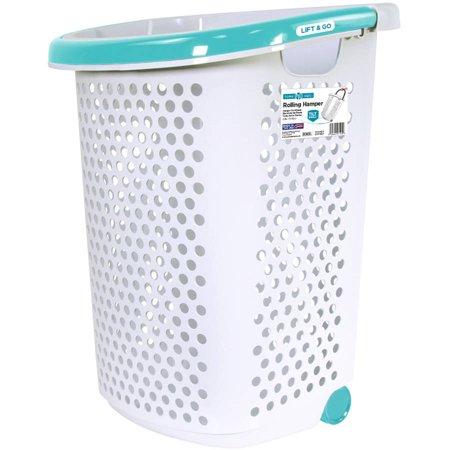 Home Logic Rolling Hamper with Pop-Up Handle 2.0 Bushel, White