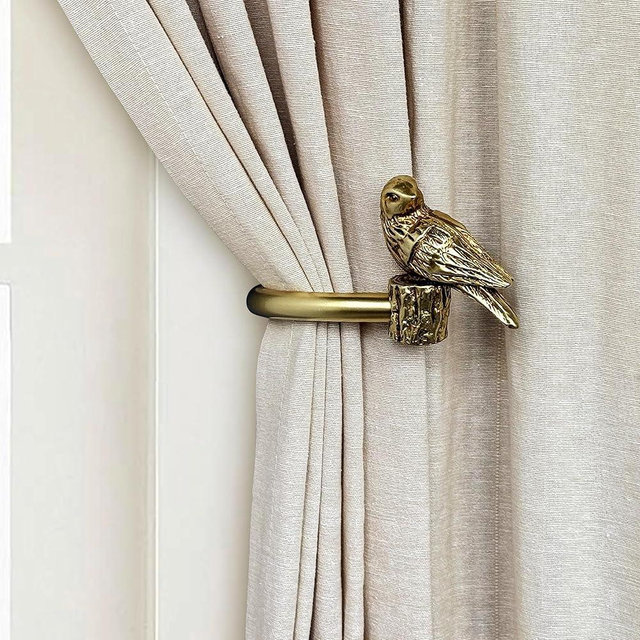 ILAISIHOME Curtain Drapery Holdbacks with Resin Bird, Wall Mount Drapery Hooks Holders, Set of 2, Gold