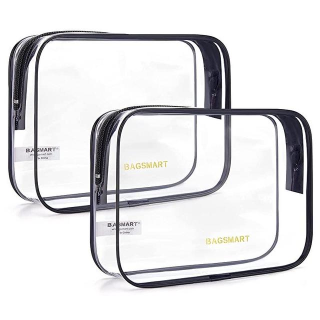 BAGSMART Clear Toiletry Bag, 2 Pack TSA Approved Travel Toiletry bag Carry on Travel Accessories Bag Airport Airline Quart Size Bags Water Repellent Makeup Cosmetic Bag for Women (Black-2pcs)