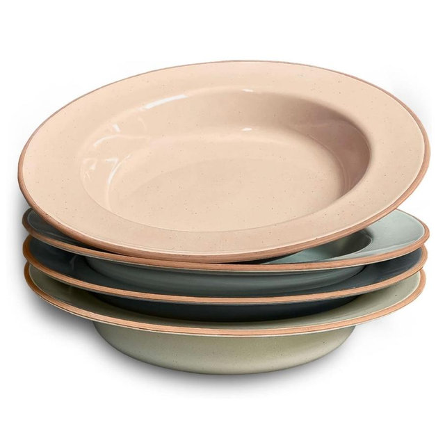 Mora Ceramic Wide Rimmed Soup Bowls, Assorted Neutrals