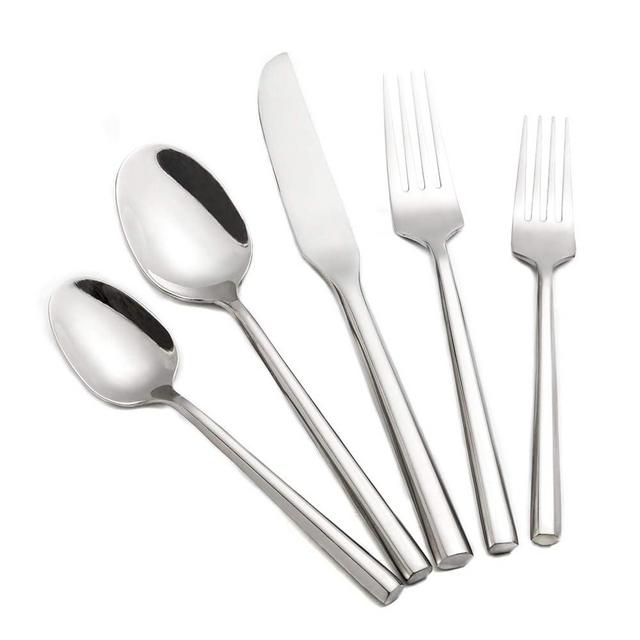 Kelenfer Silverware Set Flatware Set Stainless Steel Heavy Cutlery Set Hexagon Handle Mirror Finished 60 Pieces Service for 12