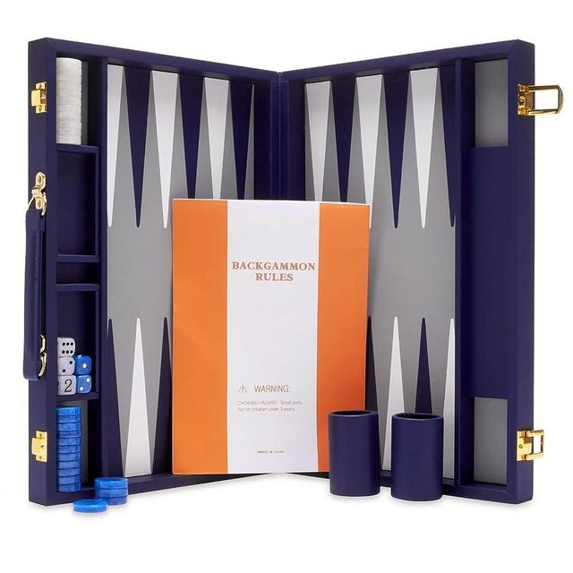 Backgammon Sets for Adults - Travel Backgammon Board 15 Inch - Includes Pieces, Dice and Instructions - Navy