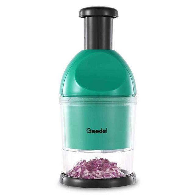 Geedel Pull Food Chopper, Manual Hand Pull Onion Chopper Dicer, 2 Cups Green+White